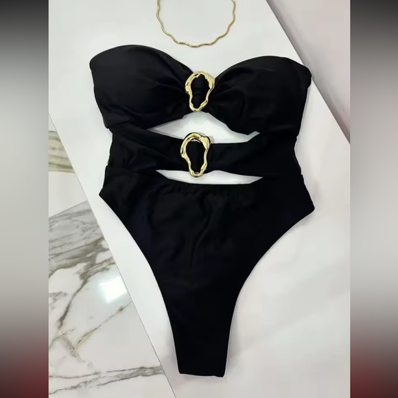 Other - NWT - Swimsuit Body Cutout Bandeau Gold Accents Adjustable Straps - Luxury Style